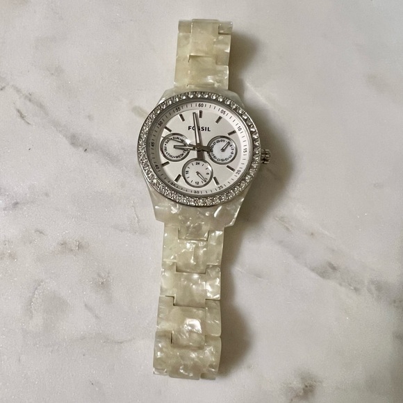 RARE Fossil Stella model ES2790 crystal accent resin analog quartz watch - Picture 3 of 9